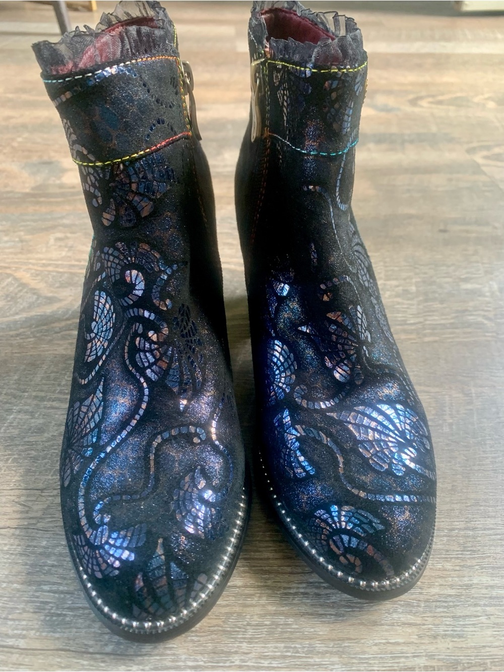 L’Artiste Whimsigoth Coquette Fairy Western Iridescent Patterned Ankle Boot